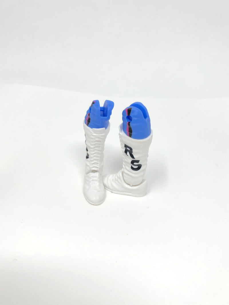 White Boots with RS initials and Blue Pants
