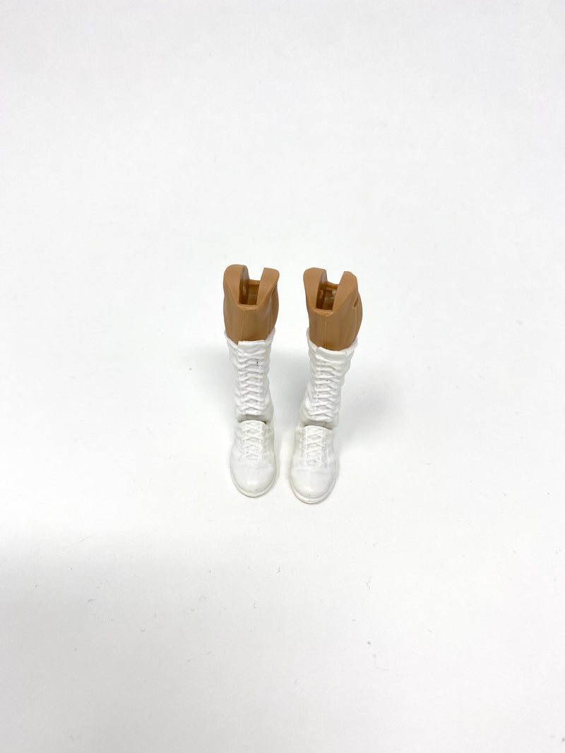 Shorter White Lace High Boots on Tan Legs