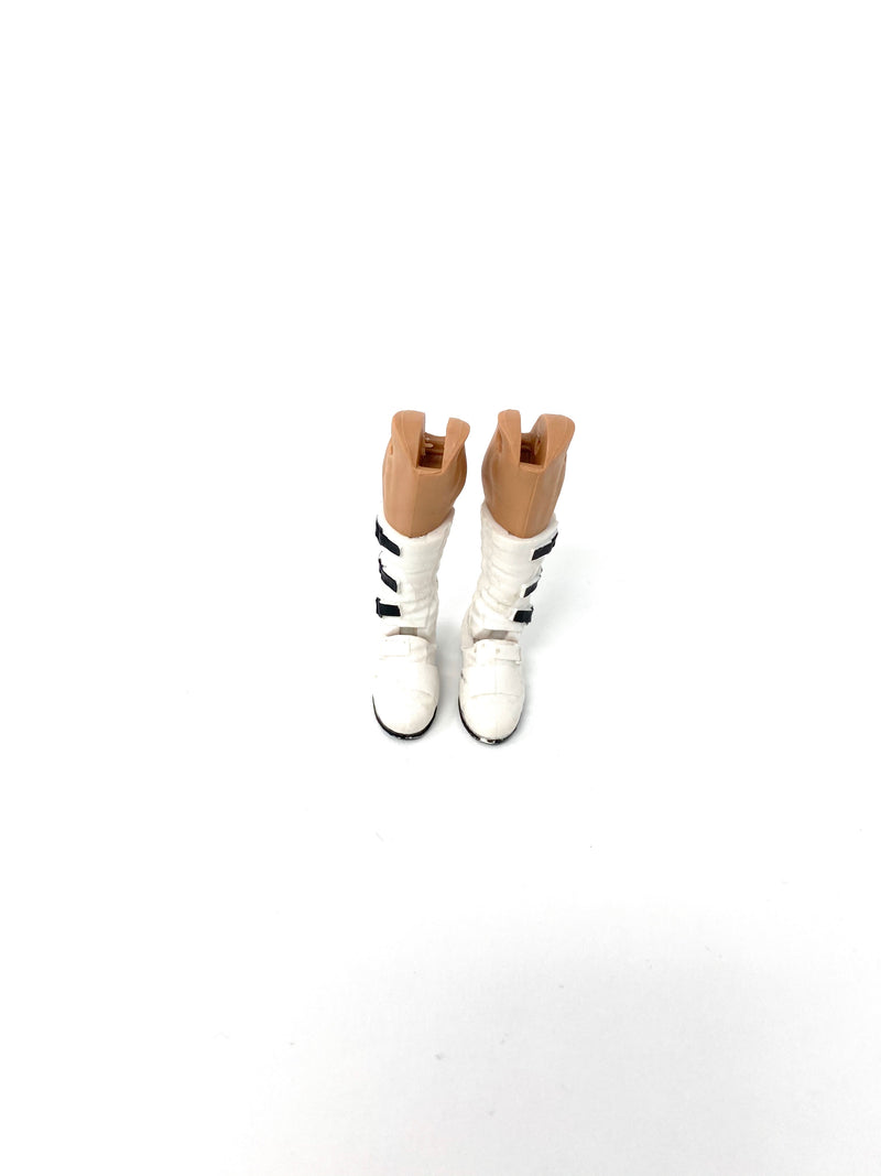 White boots with black buckles