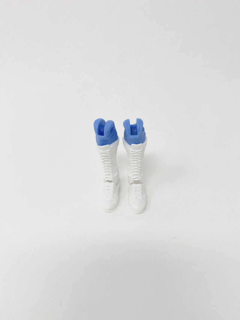 White Laced Boots with Blue Pants