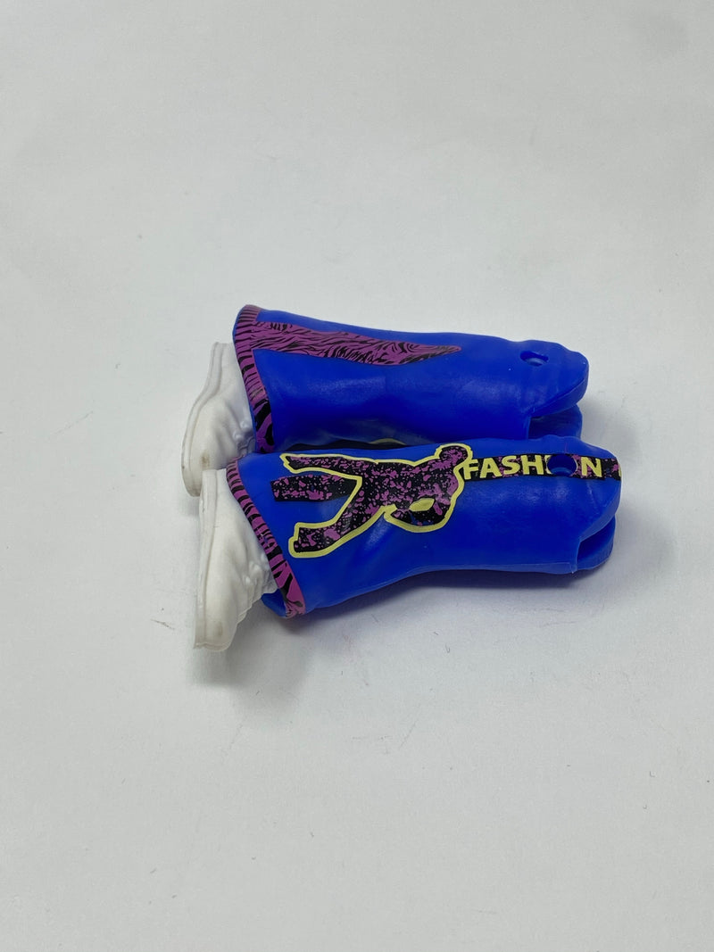 White shoes with Blue and purple zebra design flair pants