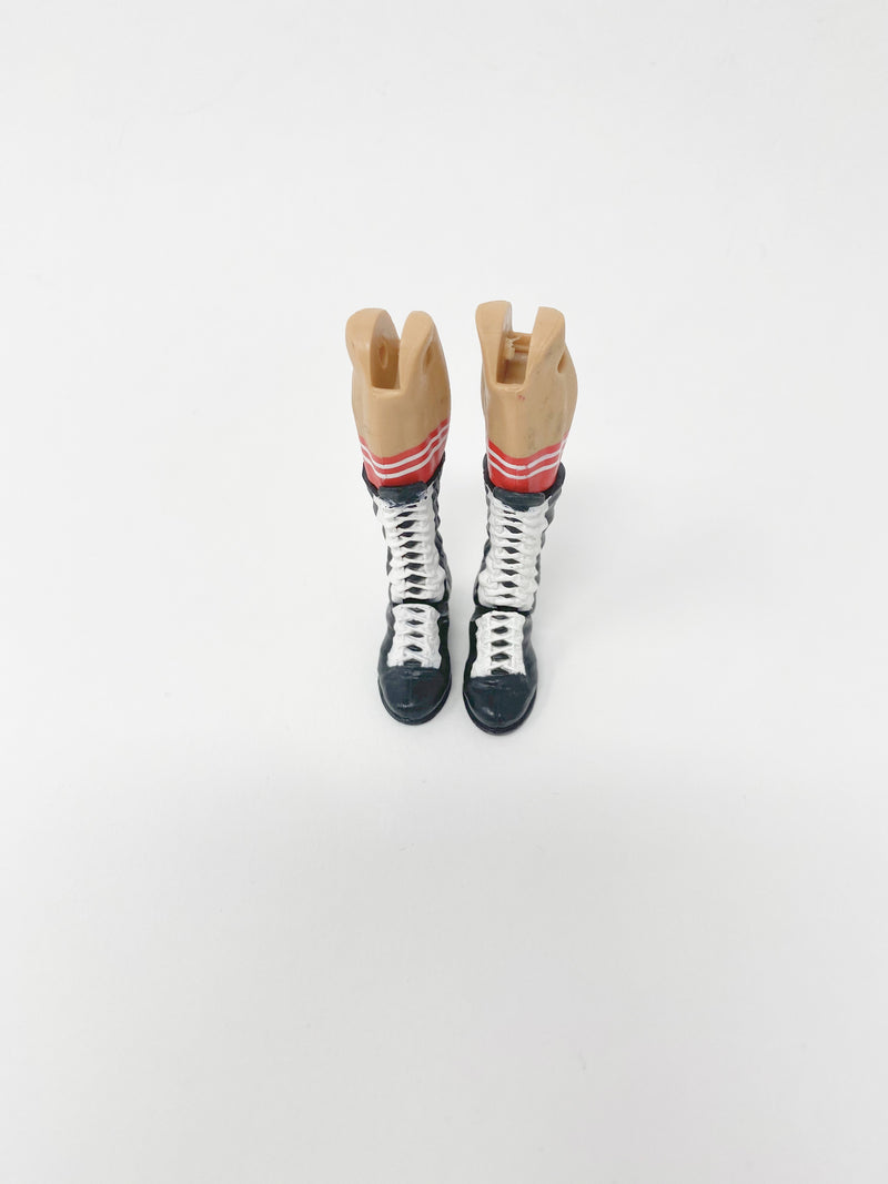 Black boots with White Lace and red/white socks