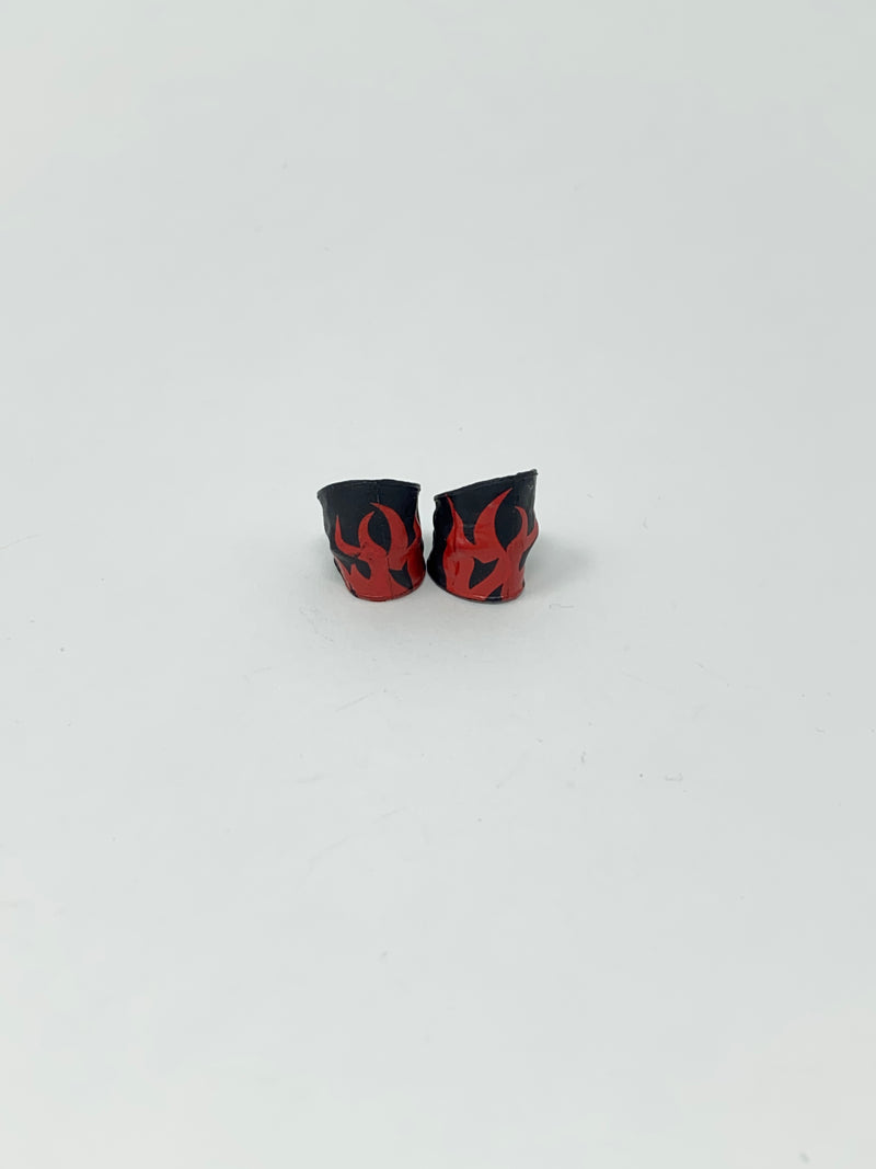 Black Closed Knee Pads with Red Flames