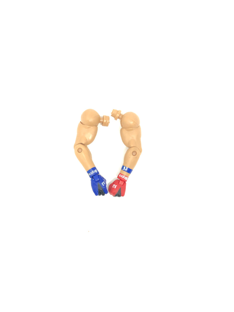 Red/Blue Gloves on Caucasian arms
