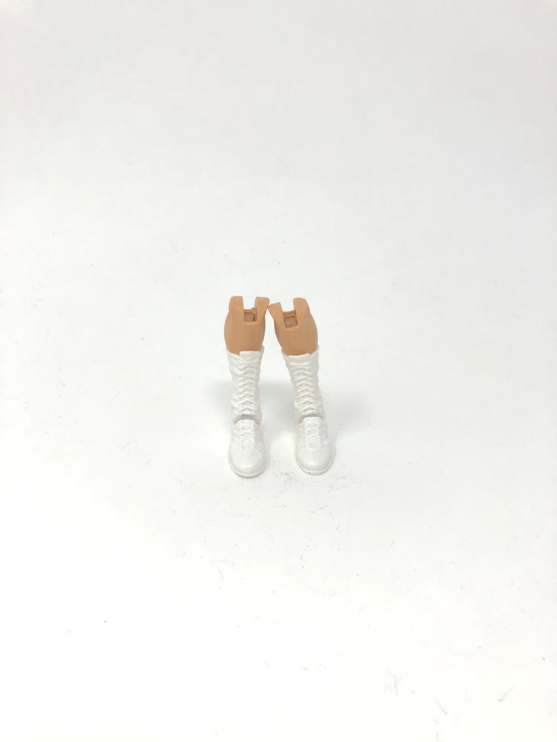 White Lace High Boots on Tan Legs